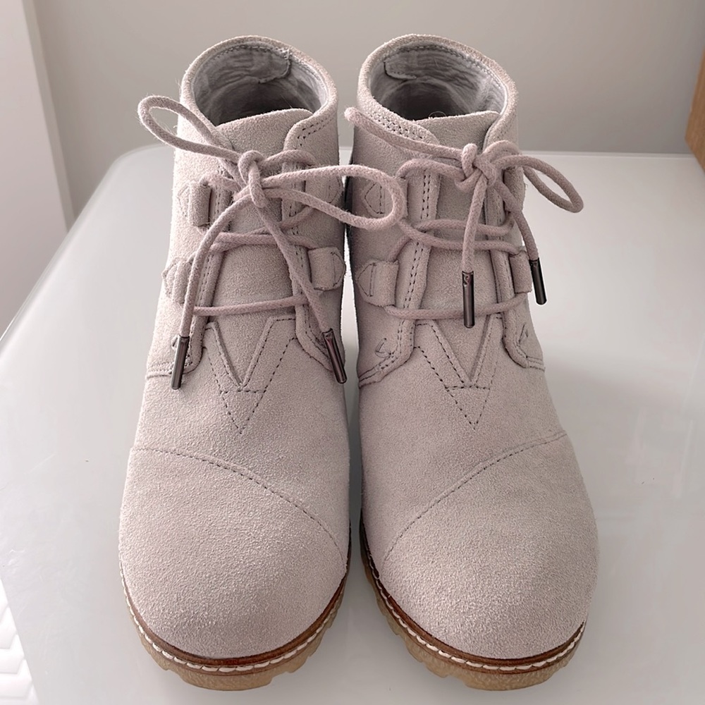 TOMS Gray wedge booties size 7